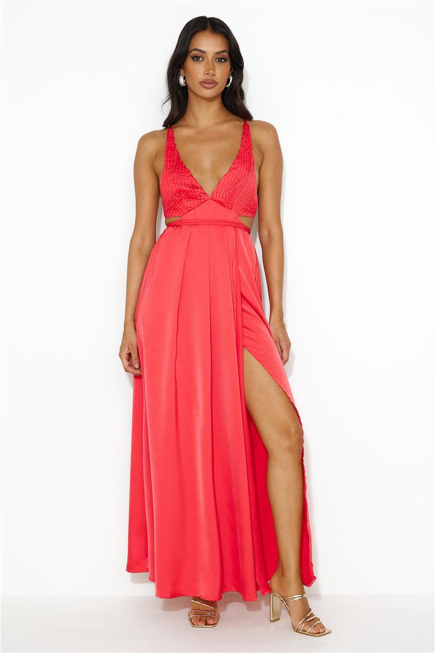Capture Attention Satin Maxi Dress Red Product Image