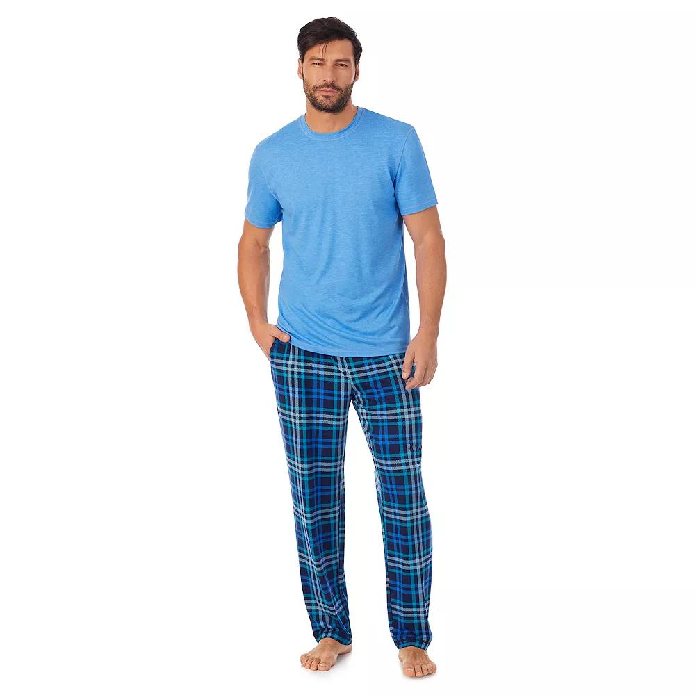 Men's Cuddl Duds® Crewneck Short Sleeve Pajama Top & Pajama Pants Set, Size: Large, Blue Plaid Product Image