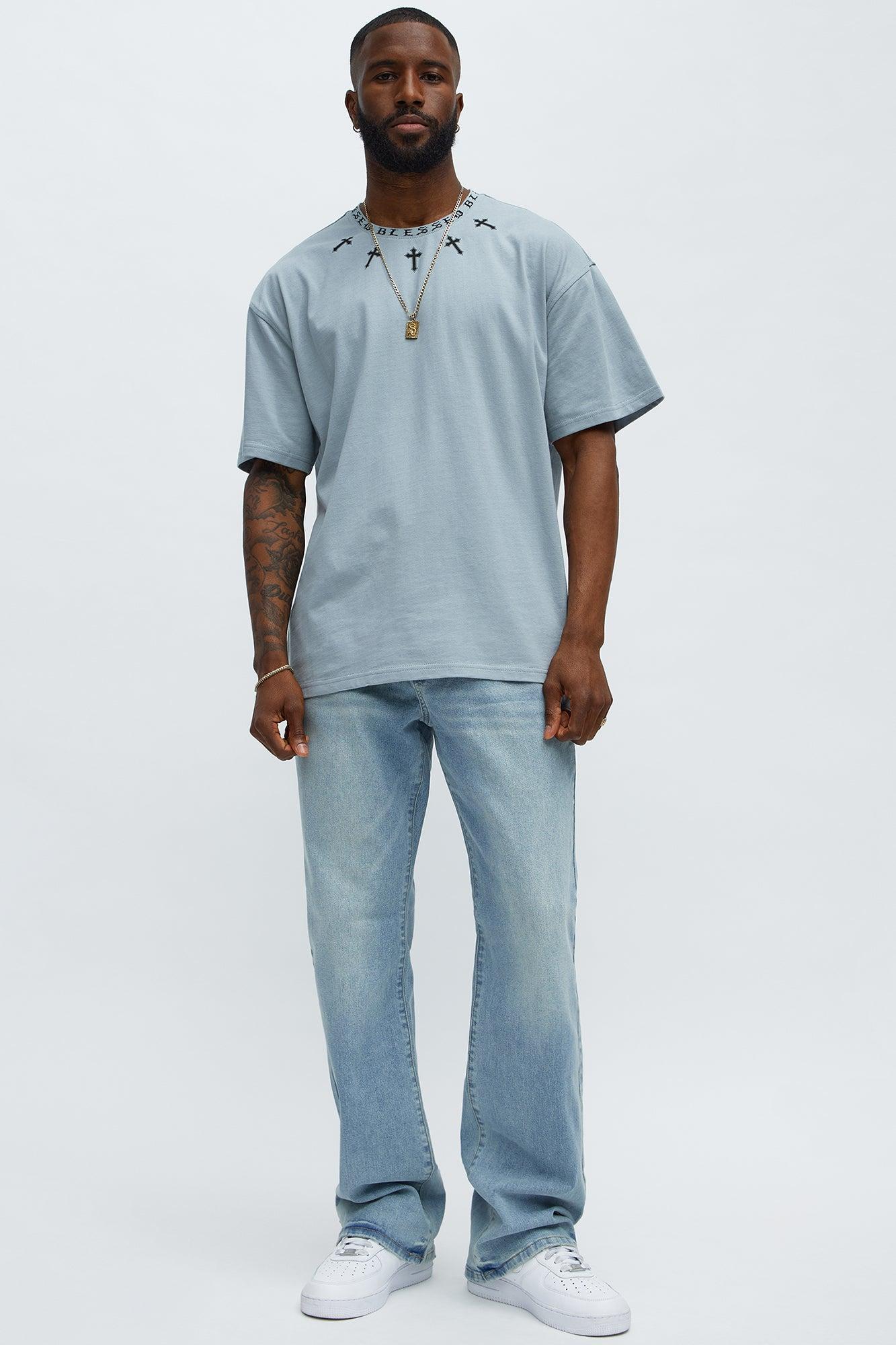 Short Sleeve Blessed Graphic Collar Tee - Grey Male Product Image