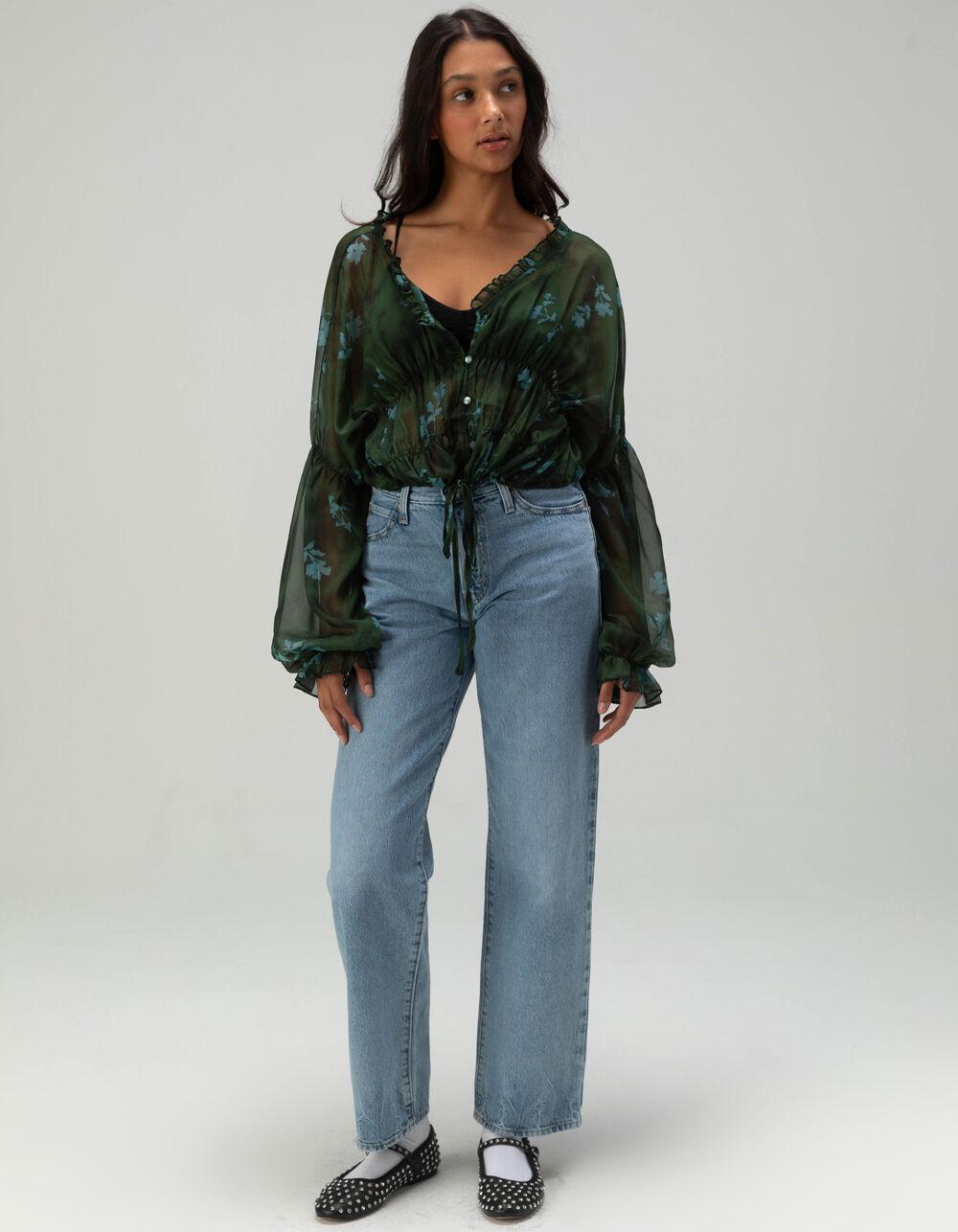 WEST OF MELROSE Printed Womens Blouse - GREEN COMBO Product Image