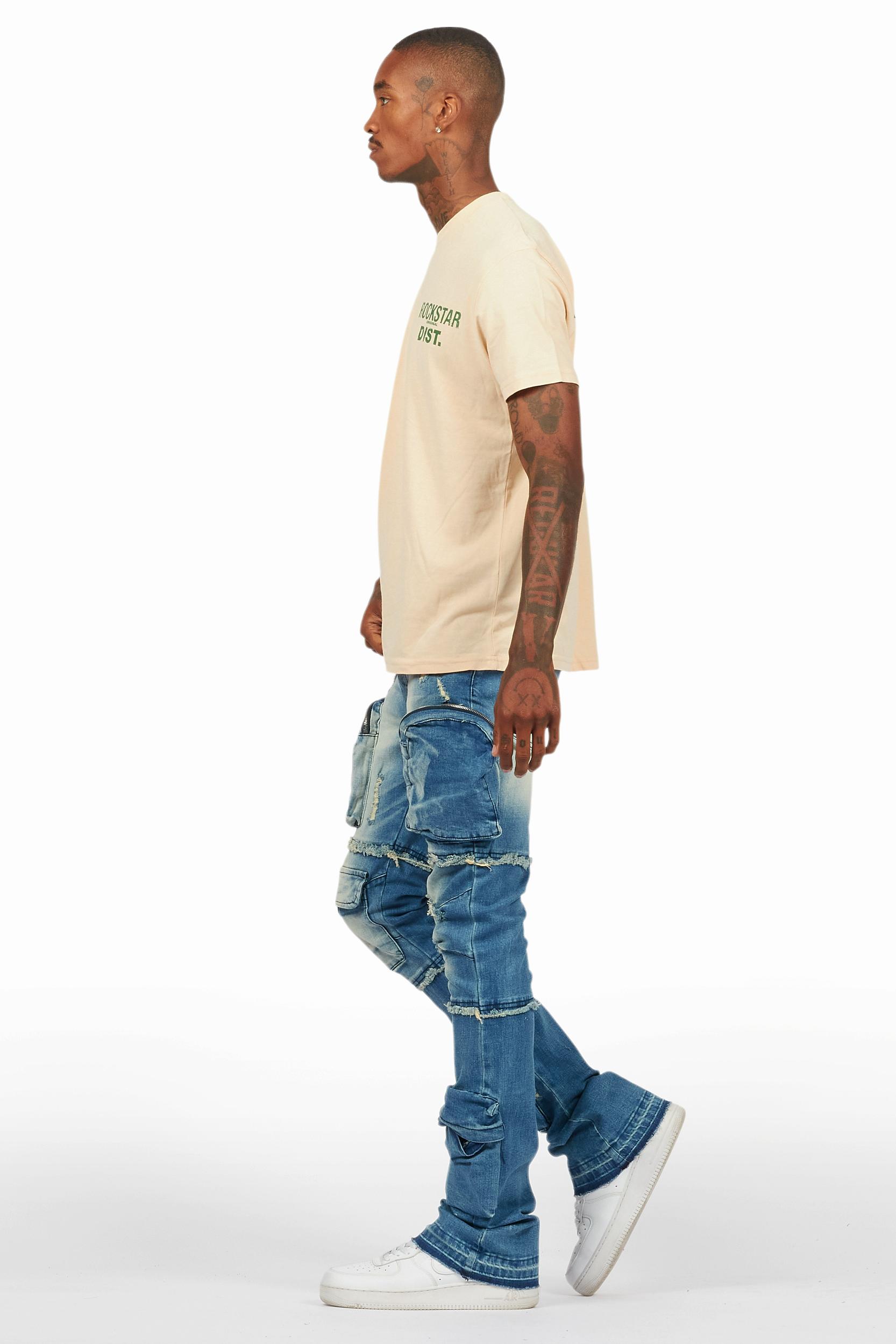 Shift Dirty Blue Stacked Flare Jean Male Product Image