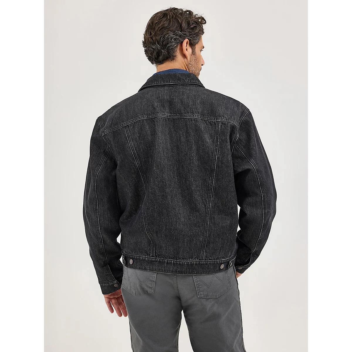 Men's Wrangler Flannel Lined Western Denim Jacket in Washed Black Product Image
