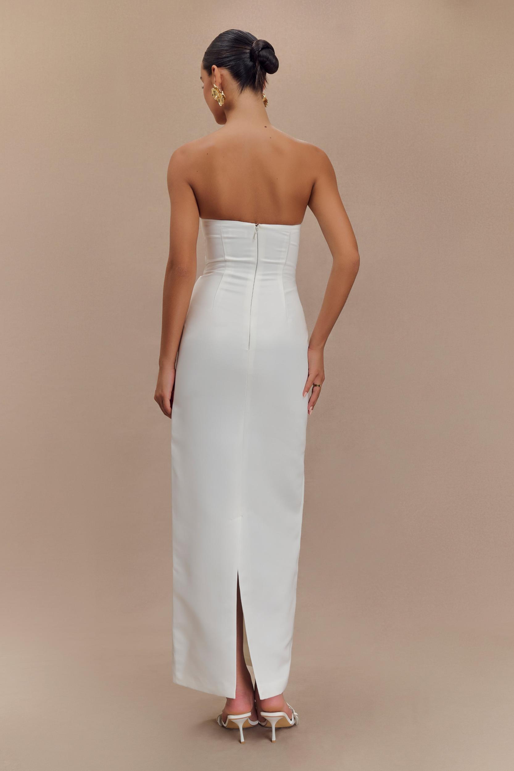 Cyrill Strapless Satin Structured Maxi Dress - White Product Image