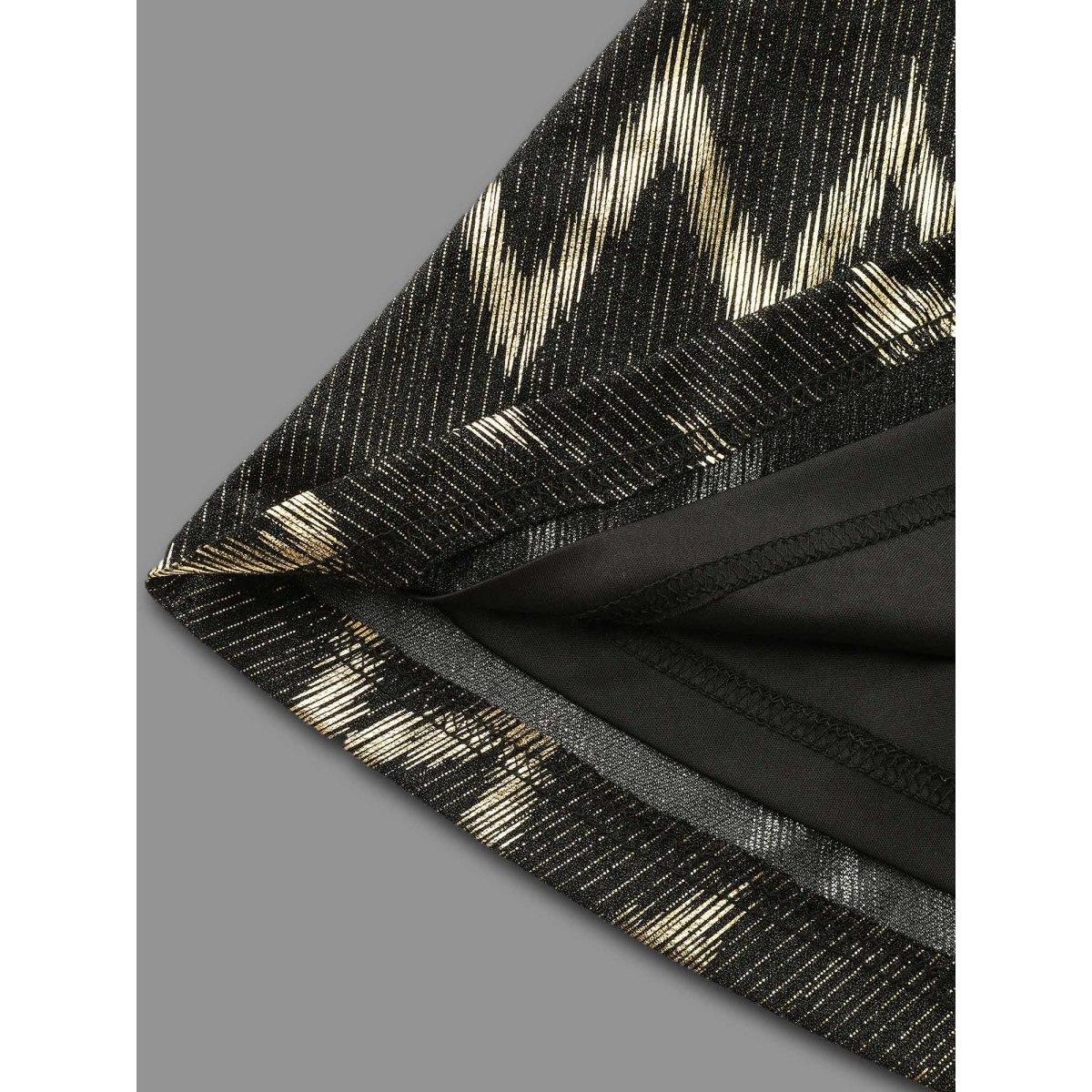 Plus Size Black Gold Shimmer Elastic Waist V-neck Blouse Women Cocktail Long Sleeve V-neck Party Blouses BloomChic 12/L Product Image