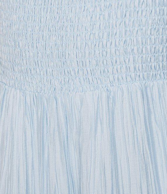 Midnight Doll Crinkle Woven Square Neck Short Puff Sleeve Smocked Bodice Dress Product Image