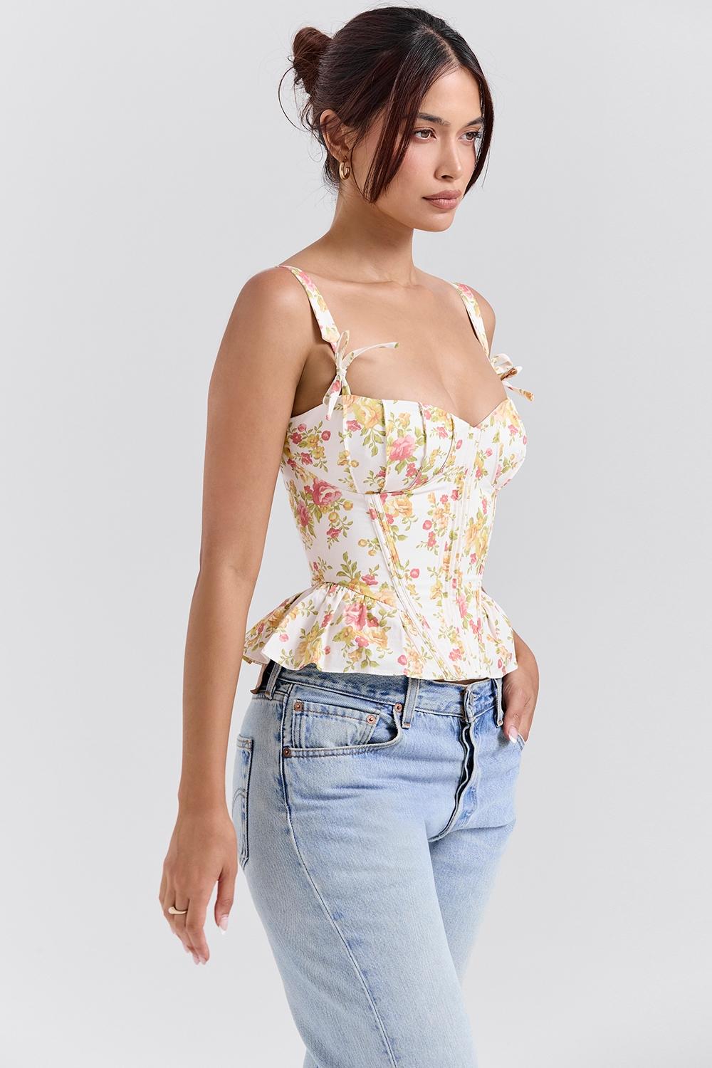 Gigou  royal rose print peplum cotton corset Product Image