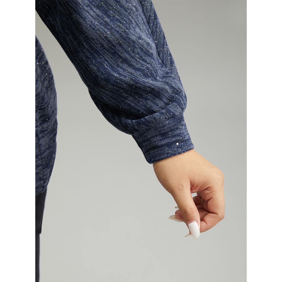 Plus Size Solid Heather V Neck Sequin T-shirt Blue Women Casual Texture Plain V-neck Everyday T-shirts BloomChic 10/M Product Image