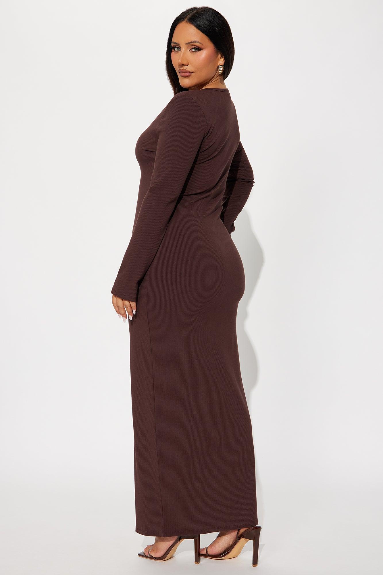 Weekend Vibin' Ribbed Maxi Dress - Brown Female Product Image