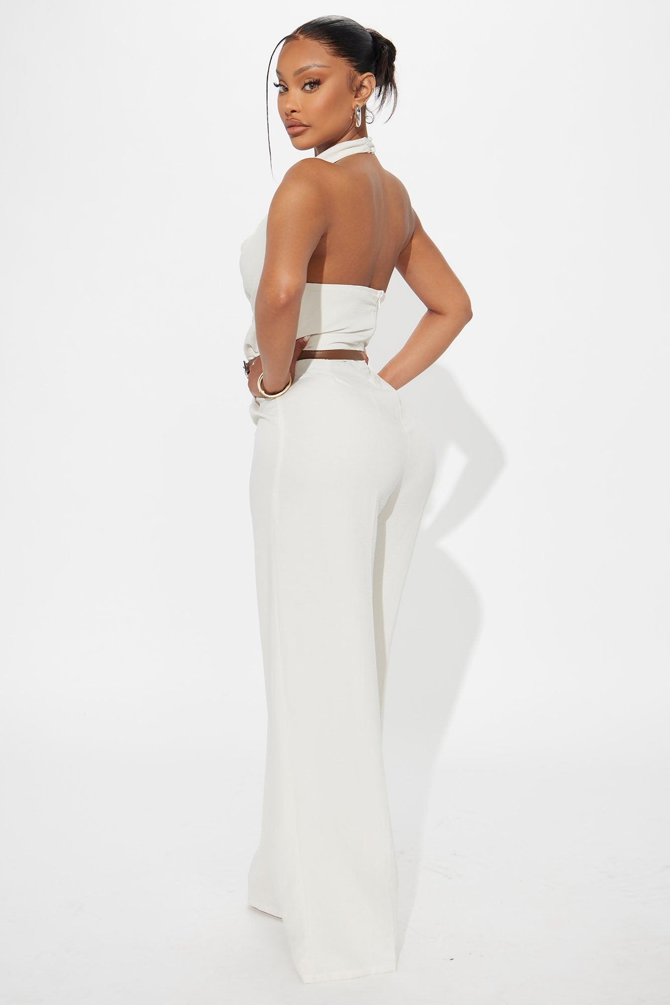 Amelia Belted Halter Jumpsuit - Cream Female Product Image