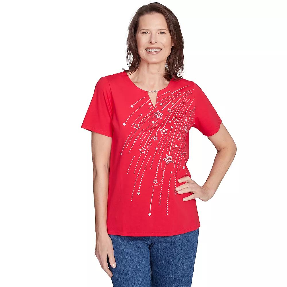 Petite Alfred Dunner Dazzling Shooting Stars with Beaded Split Neck Top, Women's,  Product Image