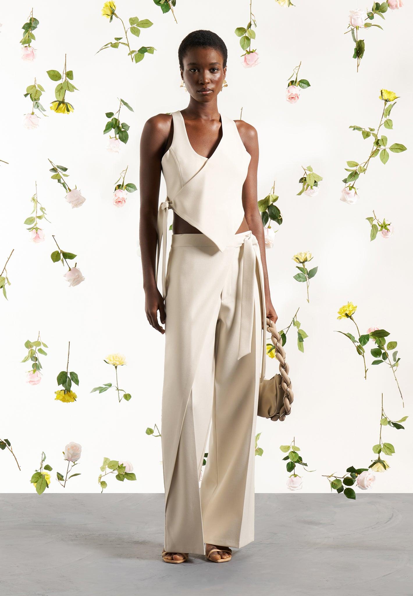 Tailored Wrap Trousers with Tie - Light Beige Female Product Image