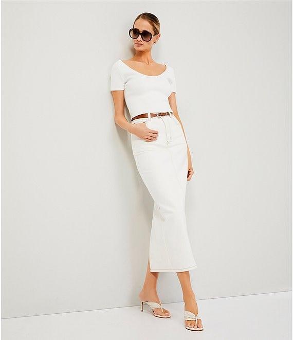 Le' AL.X Denim Pick Stitch High Waist Back Slit Opening Pencil Maxi Skirt Product Image