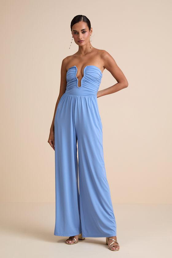 Avietta Light Blue Cutout U-Bar Strapless Jumpsuit Product Image