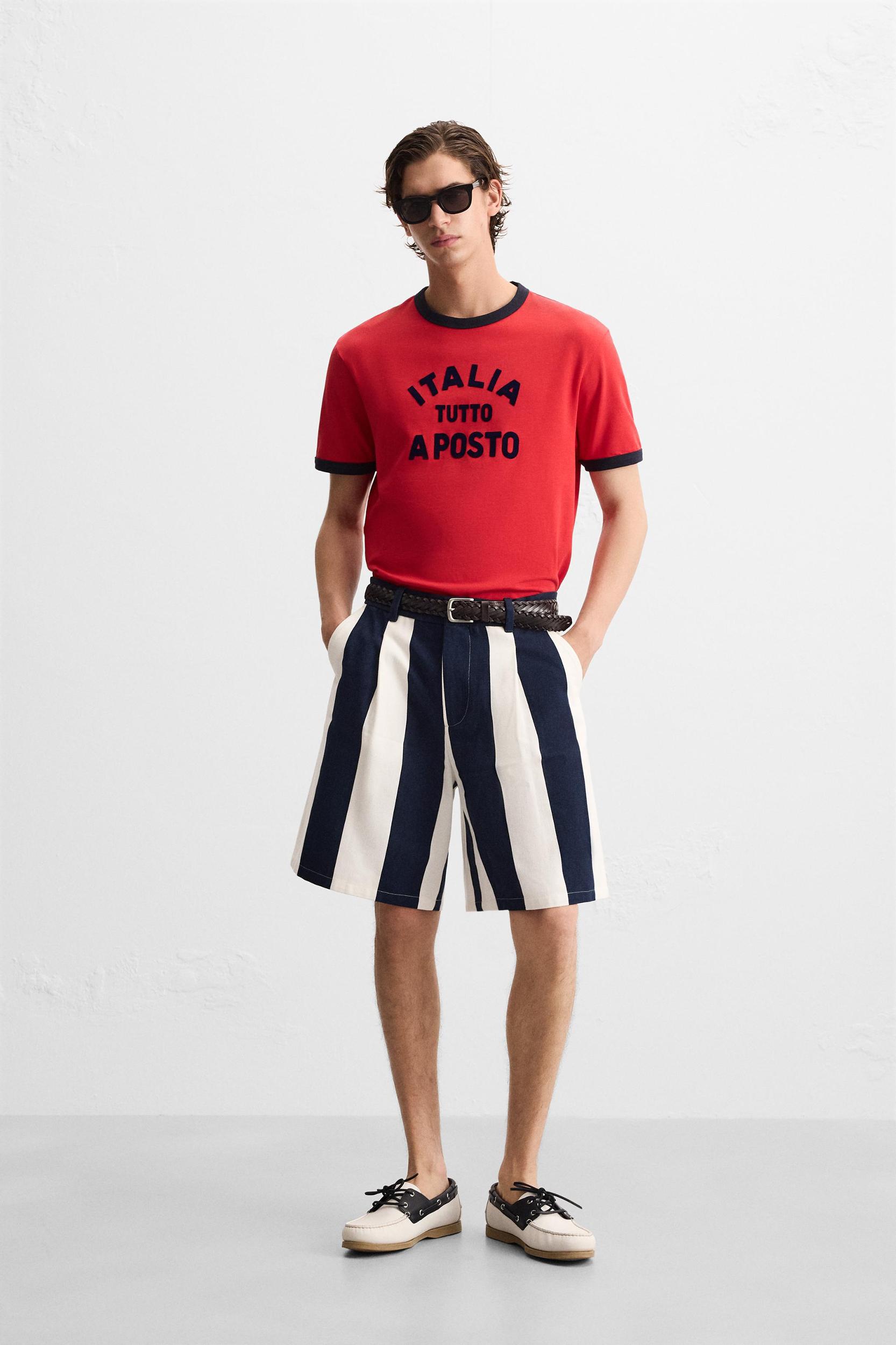 PLEATED STRIPED SHORTS Product Image