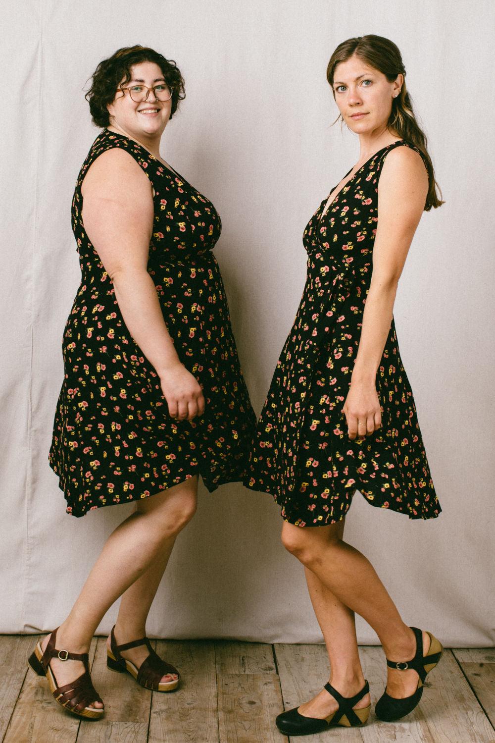 Thea Dress in Black Floral Challis Product Image