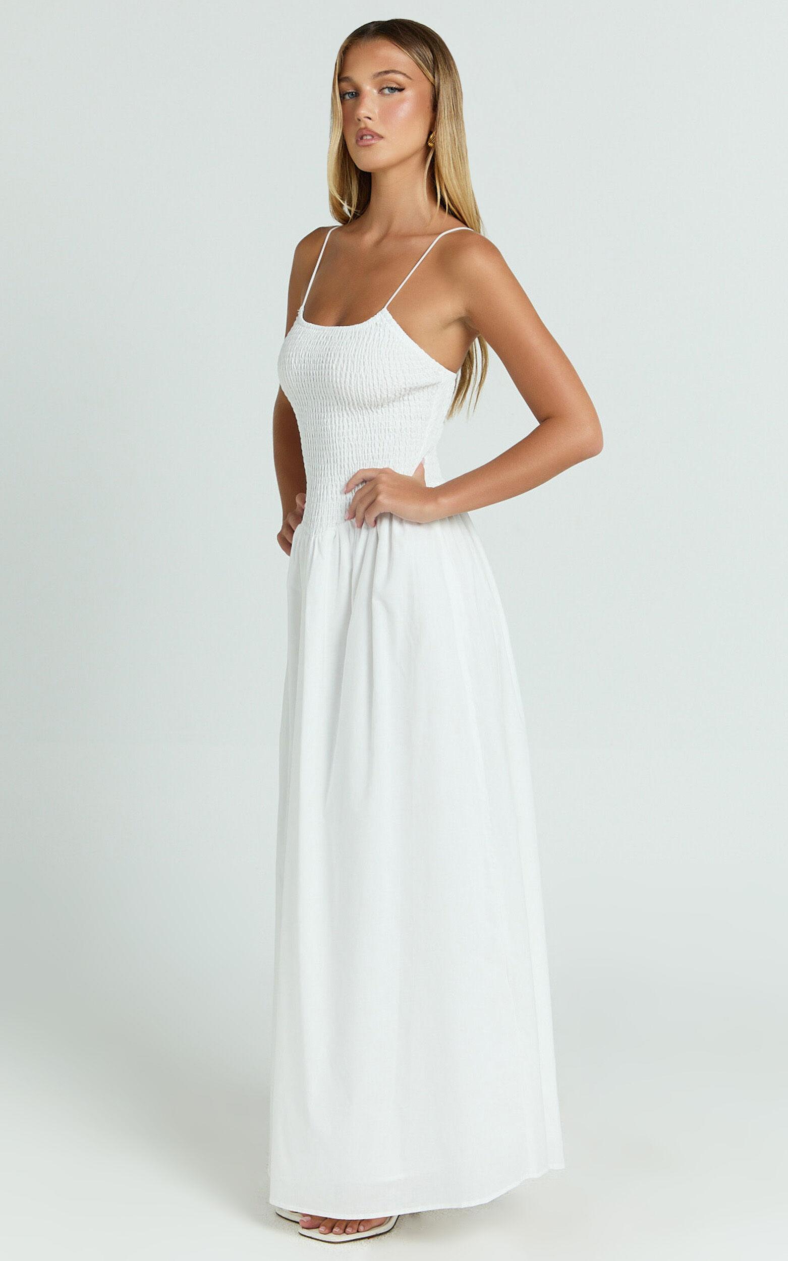 Rammy Maxi Dress - Sleeveless Shirred Dress in White Product Image