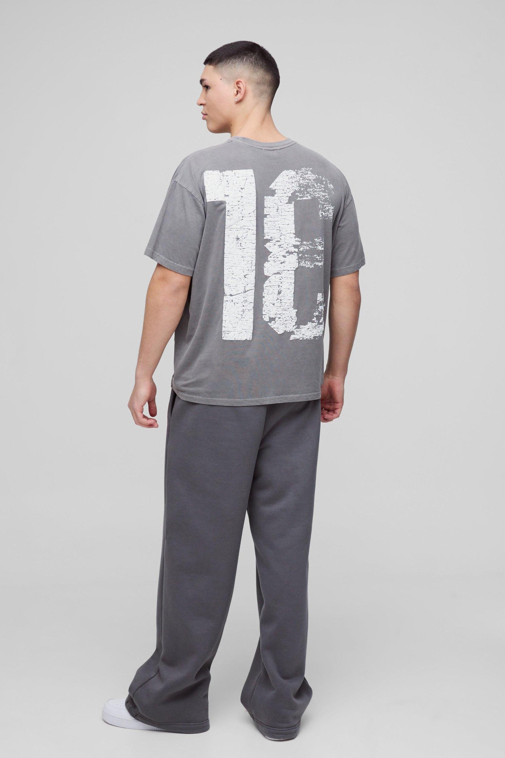 Oversized Puff Print 13 Varsity Graphic Washed T-Shirt | boohooMAN USA Product Image