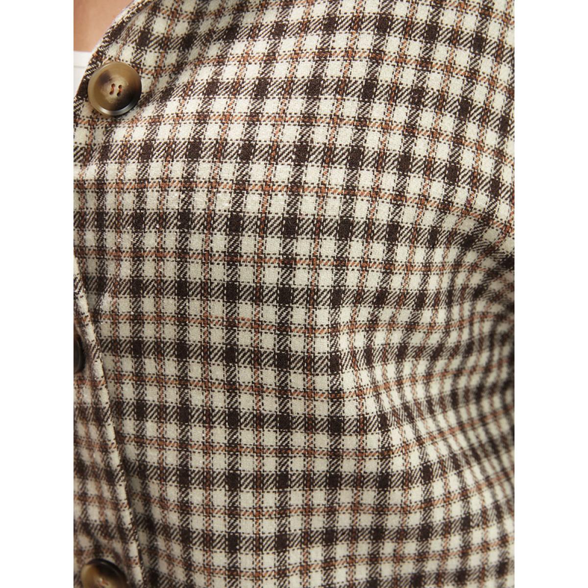 Plus Size Gingham Contrast Button Up Flap Pocket Coat Women Chocolate Casual Patchwork Ladies Dailywear Winter Coats BloomChic 14-16/1X Product Image