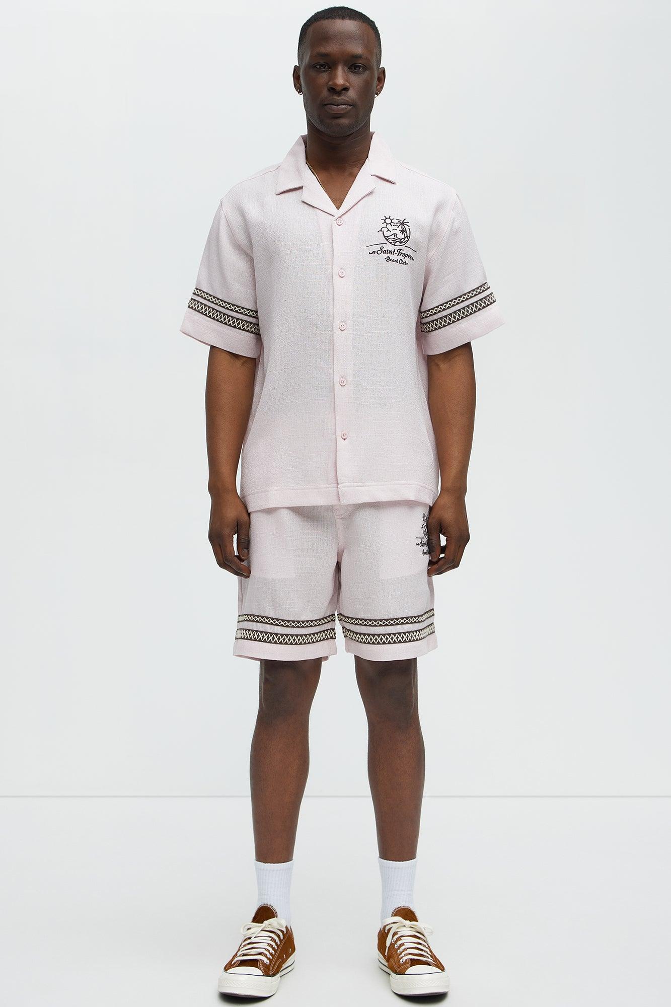 Saint Tropez Linen Like Club Cuban Button Up - Pink Product Image