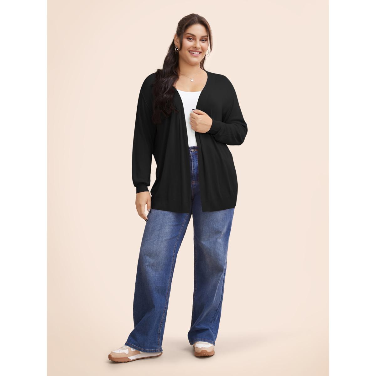 Plus Size Supersoft Essentials Solid Open Front Loose Cardigan Black Women Casual Loose Long Sleeve Everyday Cardigans BloomChic 28/5X Product Image