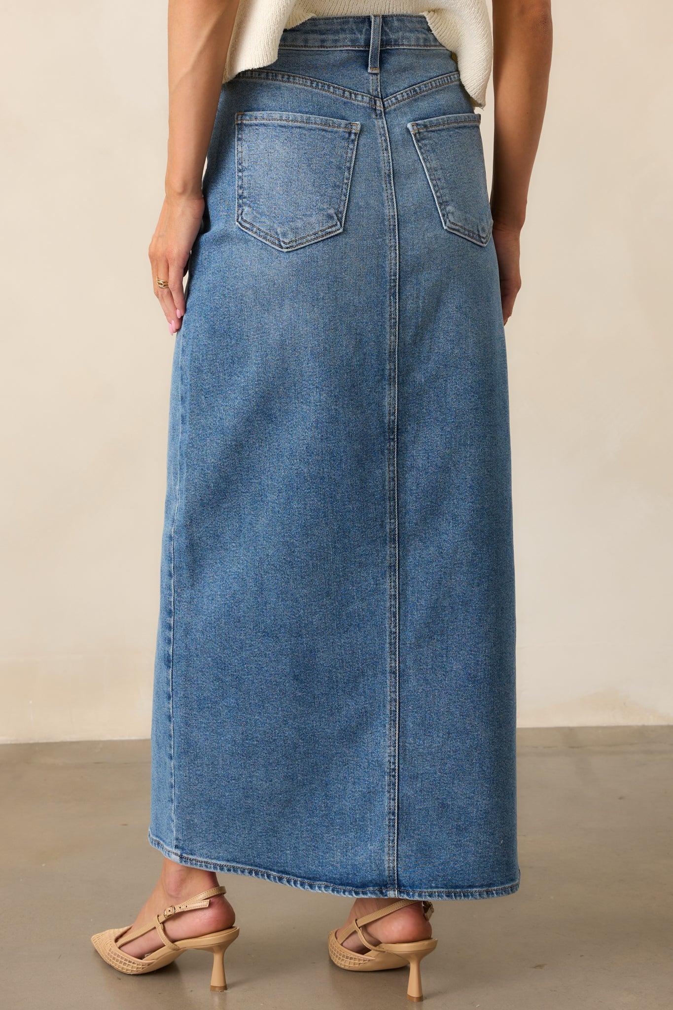 Days Of Dreaming Medium Wash Denim Midi Skirt Product Image