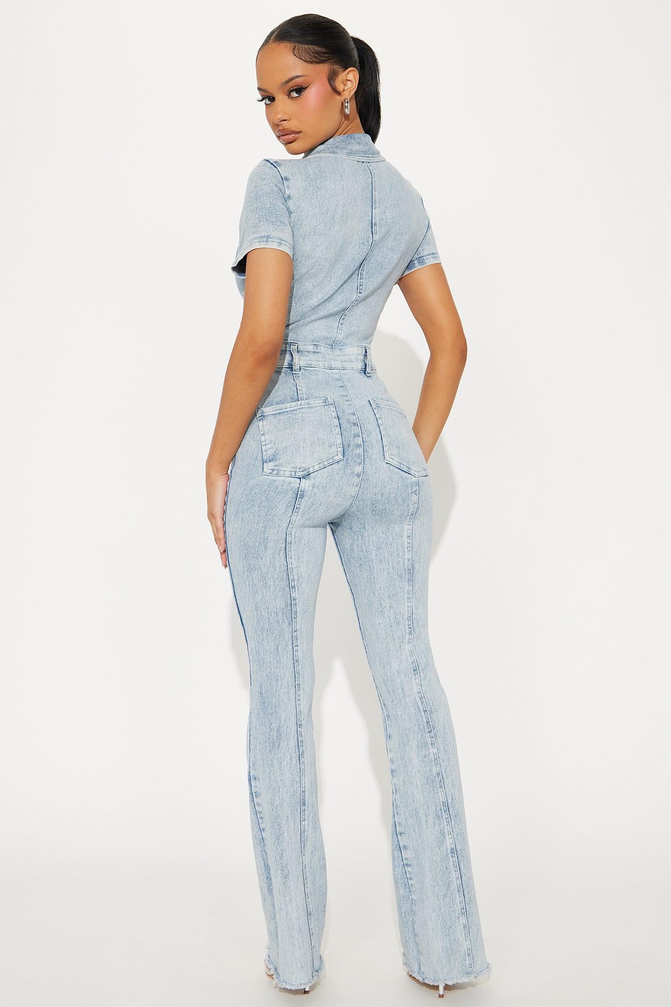 Zoned Out Denim Jumpsuit - Light Wash Product Image