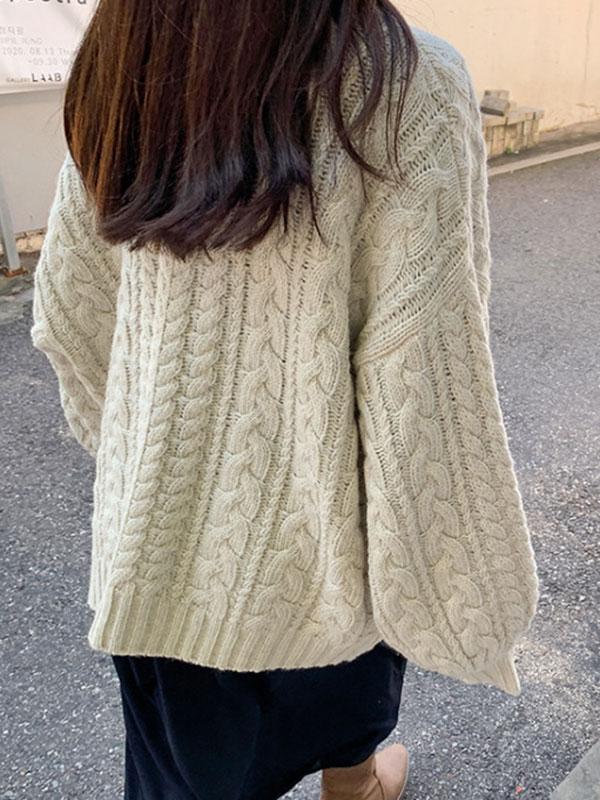 V Neck Pullover Cable Knit Sweater Product Image
