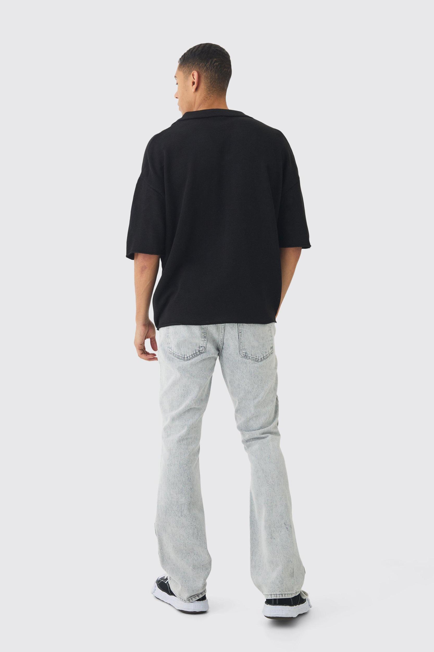 Oversized Dropped Shoulder Knitted Polo Shirt | boohooMAN USA Product Image