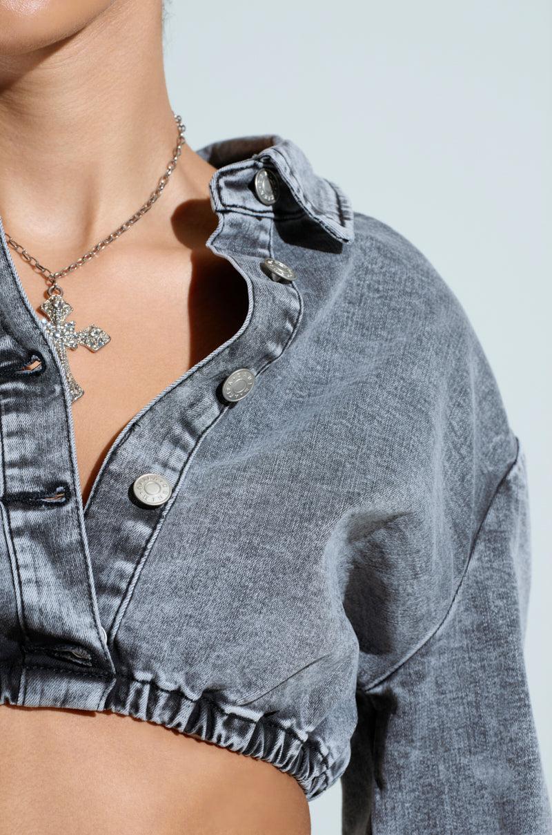 SKY HIGH GREY DENIM BUTTON DOWN SHIRT Product Image