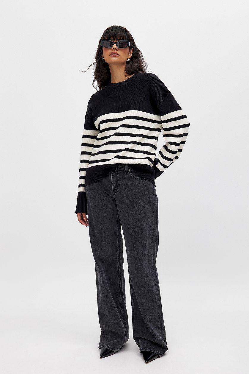 Round Neck Striped Knitted Sweater Product Image