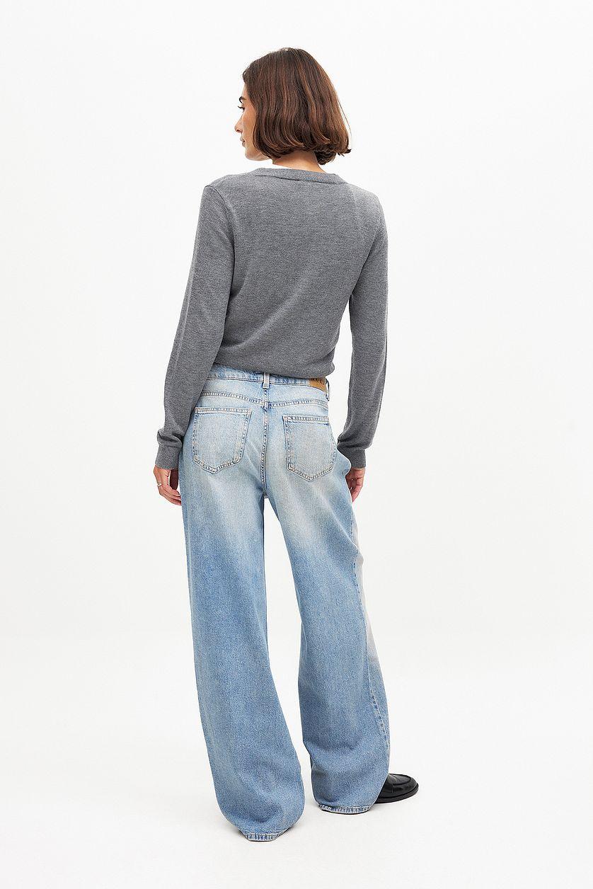 Mid Waist Washed Out Detail Jeans Blue Product Image