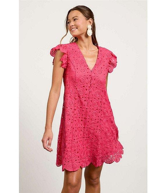 Skies Are Blue Crotchet V-Neck Cap Sleeve Mini Dress Product Image