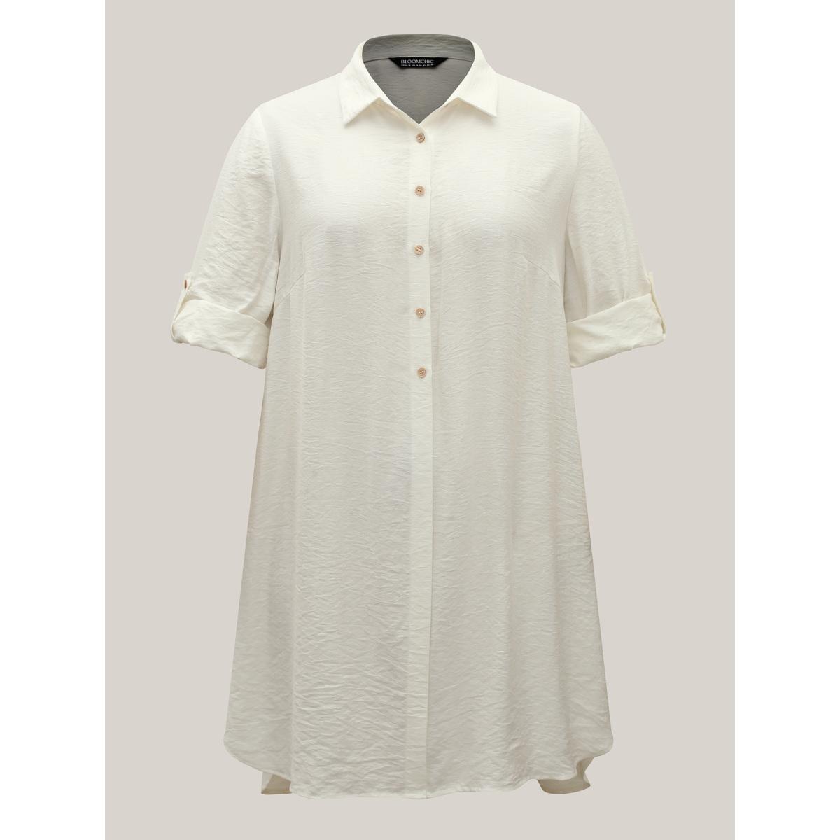 Plus Size Ivory Front-Open Long Basic Blouse Women Leisure Long Sleeve Shirt collar Vacation Blouses BloomChic 30/6X Product Image