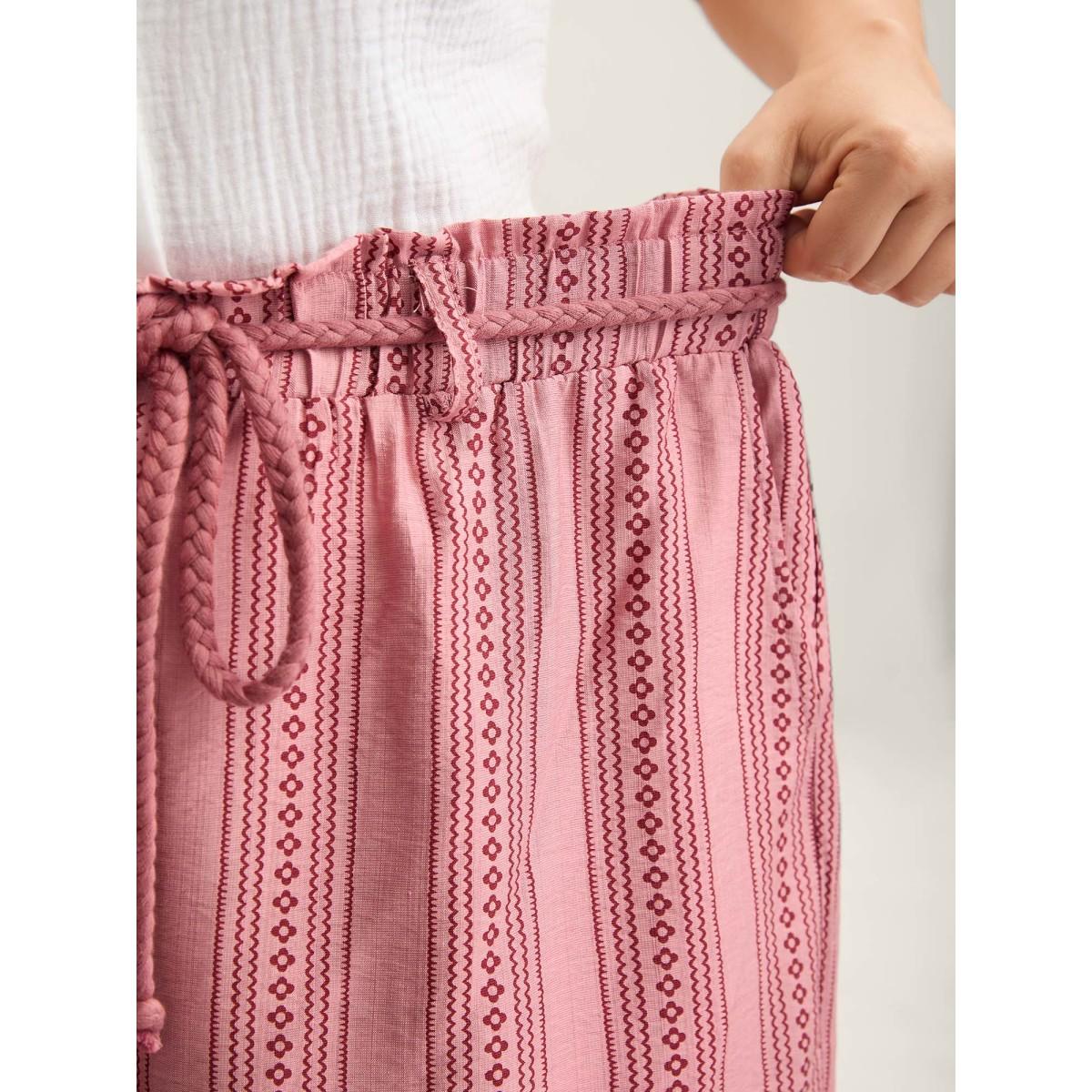Plus Size Stripe Print Drawstring Wide-Leg Pants Women Rouge Boho Wide Leg Mid Rise Vacation Pants BloomChic 28/5X Product Image