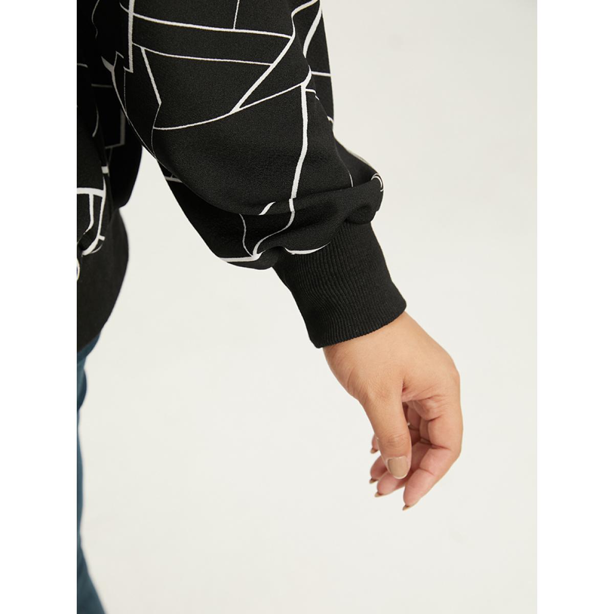 Plus Size Halloween Geometric Graphic Pocket Zipper Elastic Cuffs Jacket Women Black Elastic cuffs Pocket Dailywear Jackets BloomChic 14-16/1X Product Image