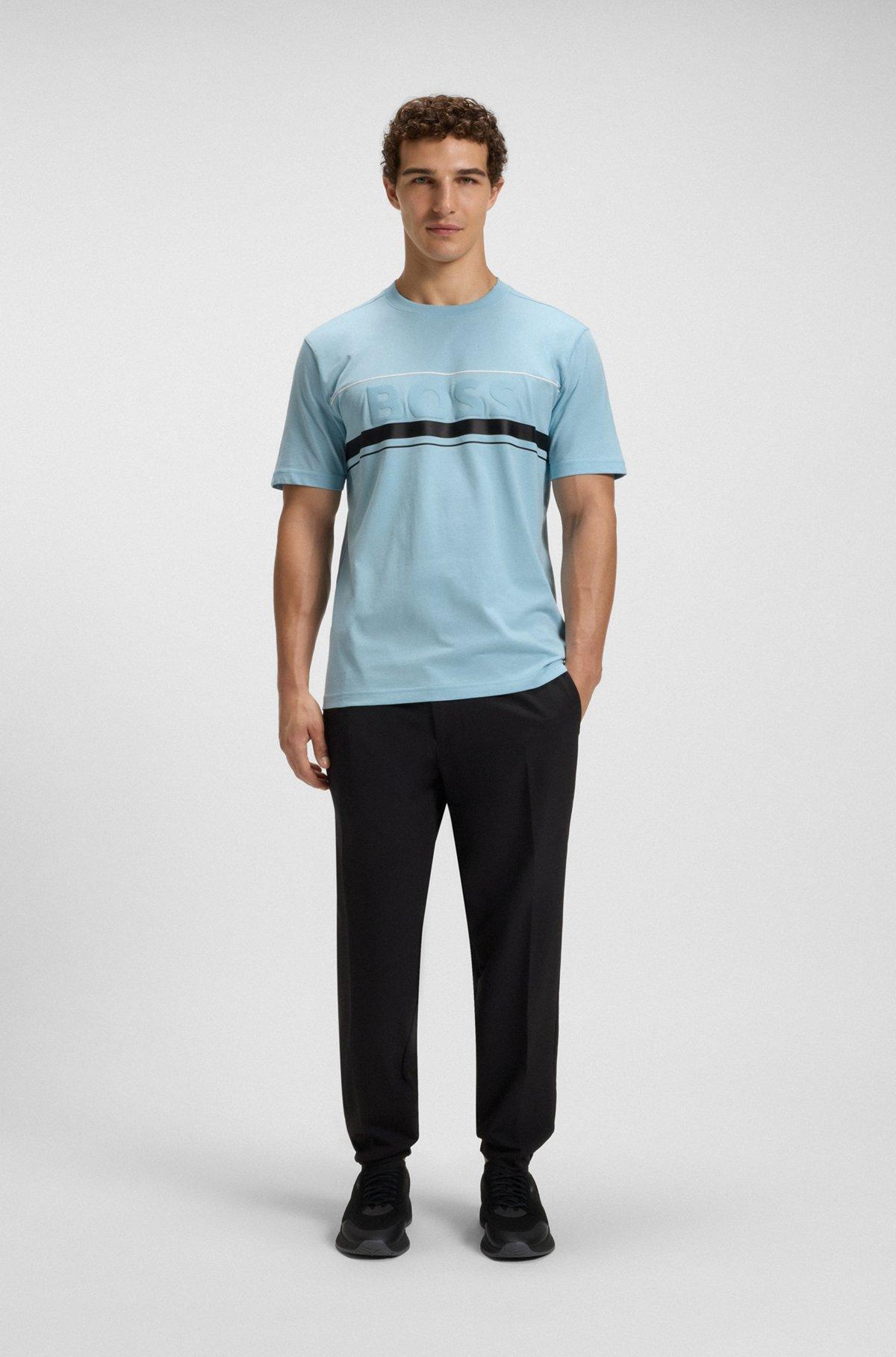 Cotton-jersey T-shirt with stripes and logo Product Image