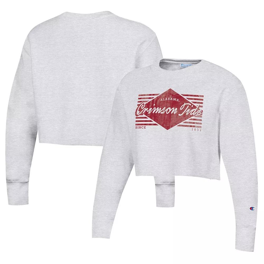 Women's Champion Heather Gray Alabama Crimson Tide Reverse WeaveÂ Cropped Pullover Sweatshirt,  Product Image