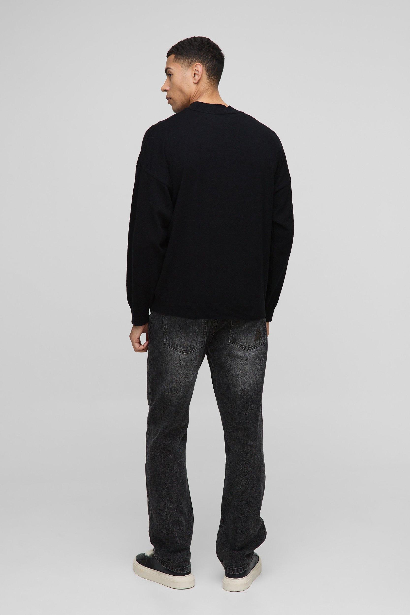 Relaxed Mock Neck Knitted Sweater | boohooMAN USA Product Image