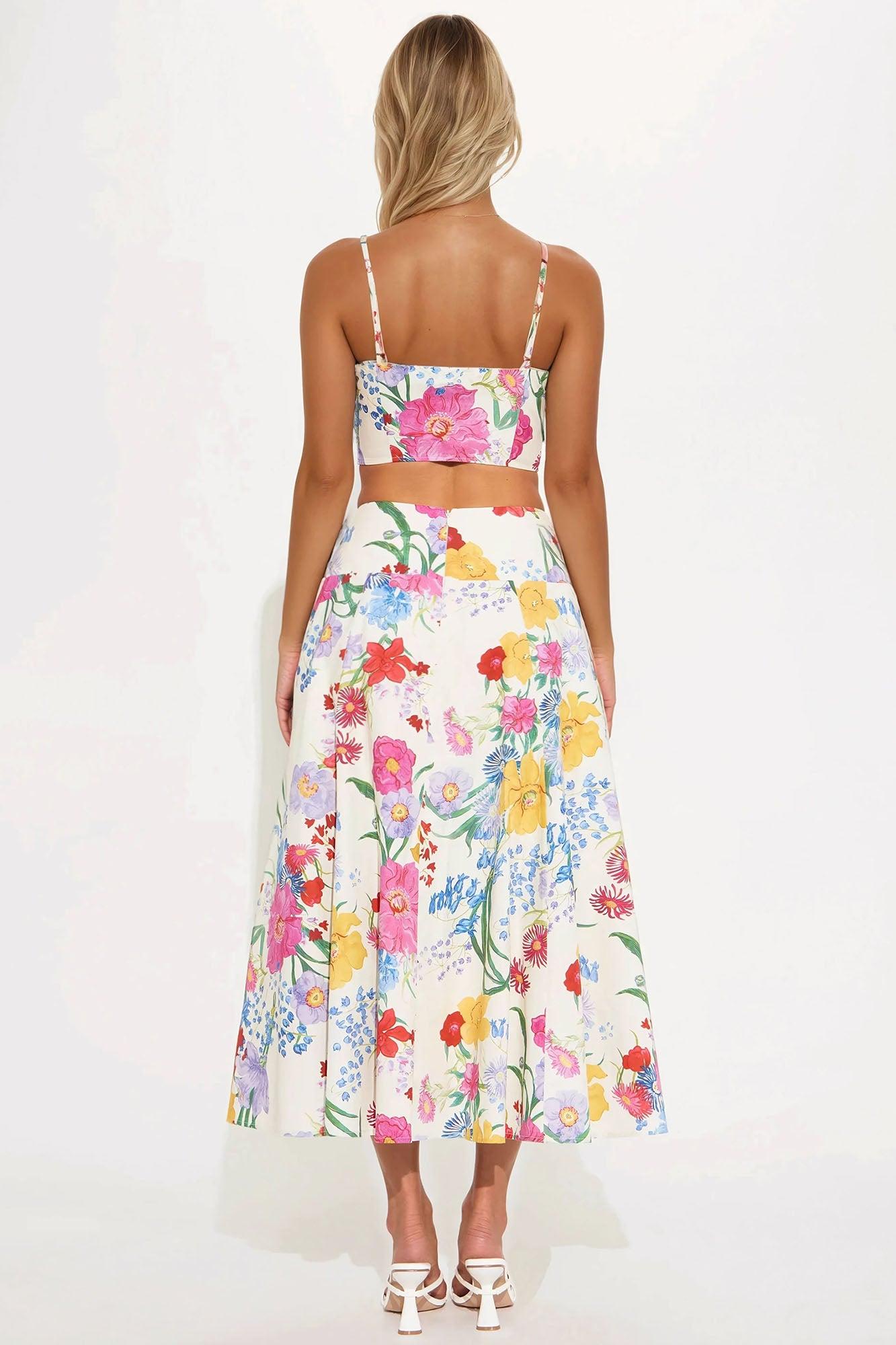 In Full Bloom Midi Skirt Set - Cream/combo Product Image