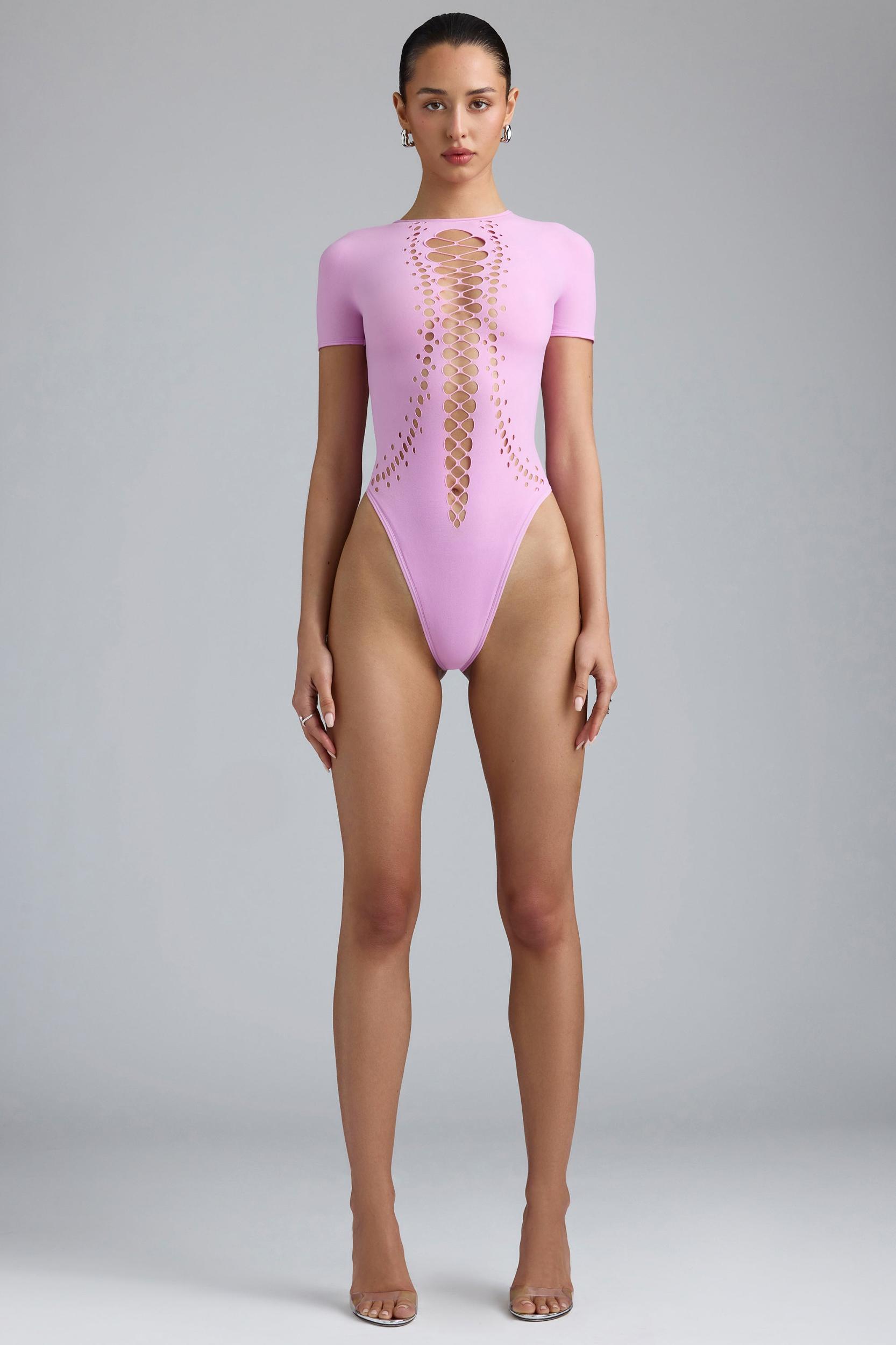 Lace-Up Bodysuit in Violet Pink Female Product Image