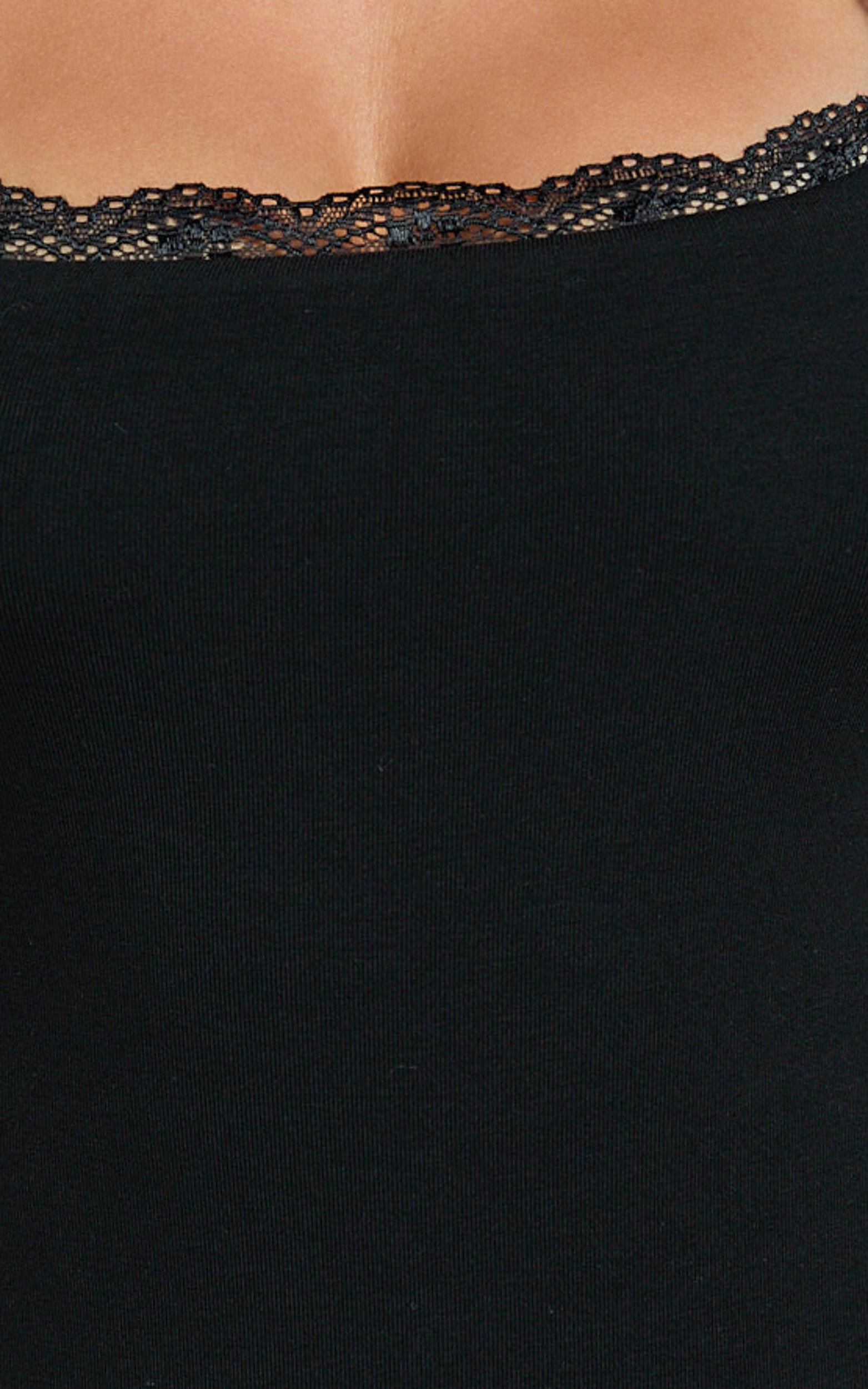 Raymond Bodysuit - Lace Square Neck Short Sleeve Bodysuit in Black Product Image