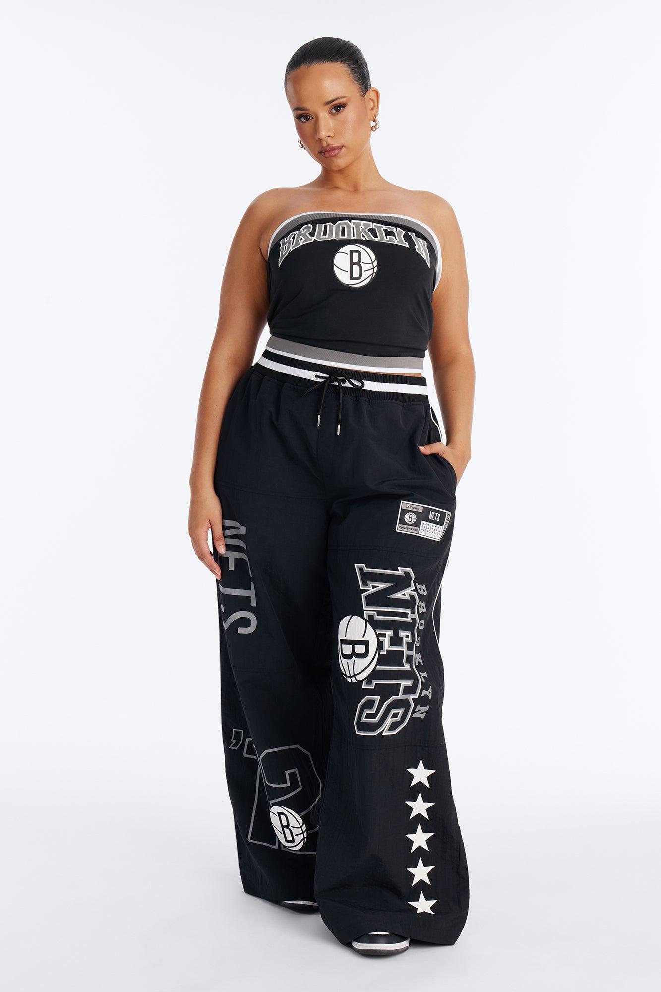 NBA Brooklyn Nets Patchwork Cargo Wide Leg Pant - Black Female Product Image