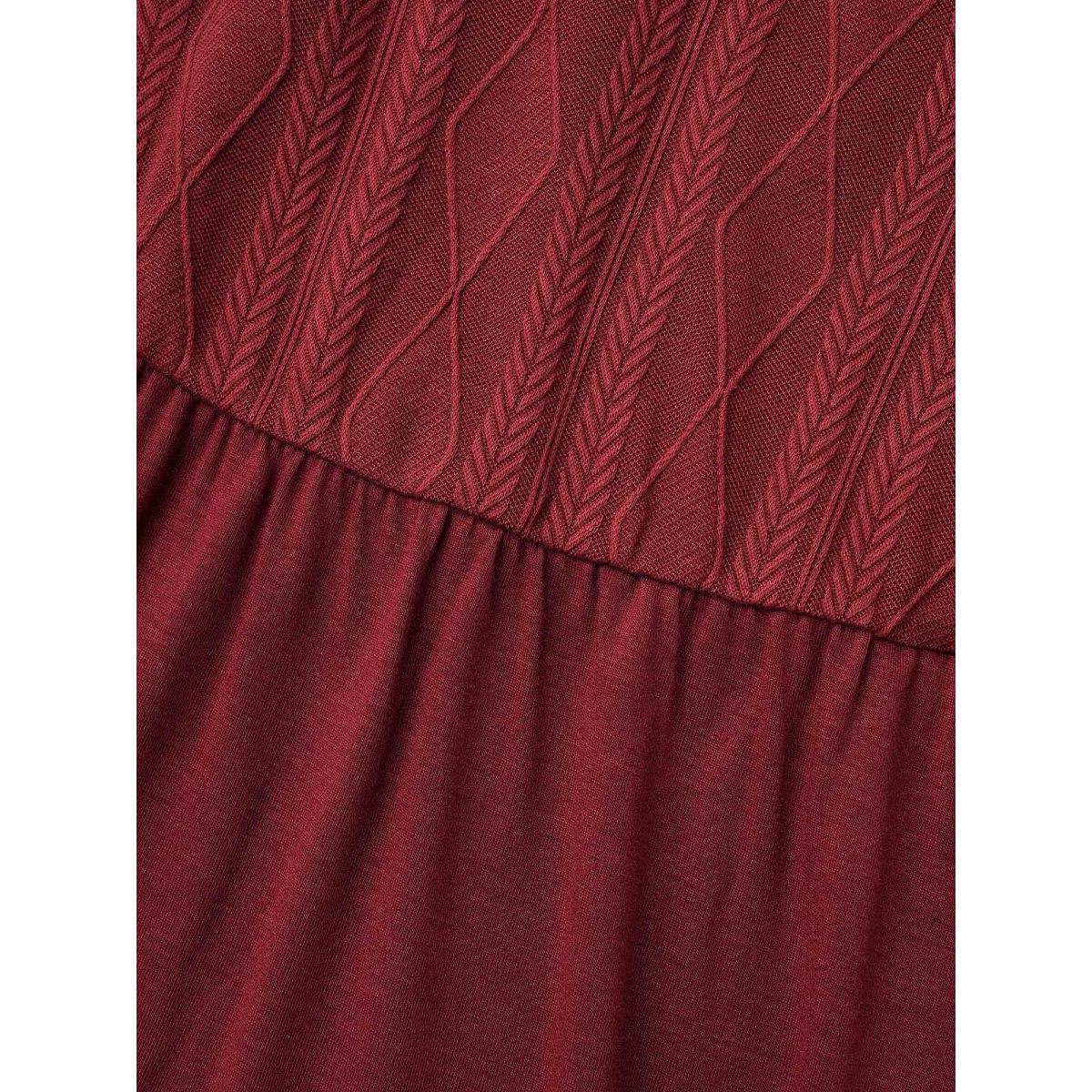 Plus Size Cable Knit Round Neck Elastic Waist Midi Dress Burgundy Women Casual Texture Knit Dresses Bloomchic 10/M Product Image