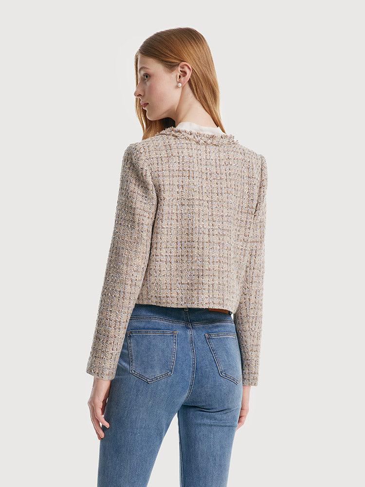 Tweed Frayed Women Crop Jacket Product Image