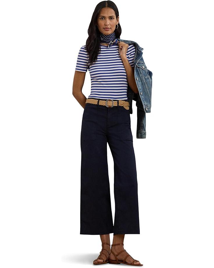 Striped Elbow-sleeve Henley Top Product Image