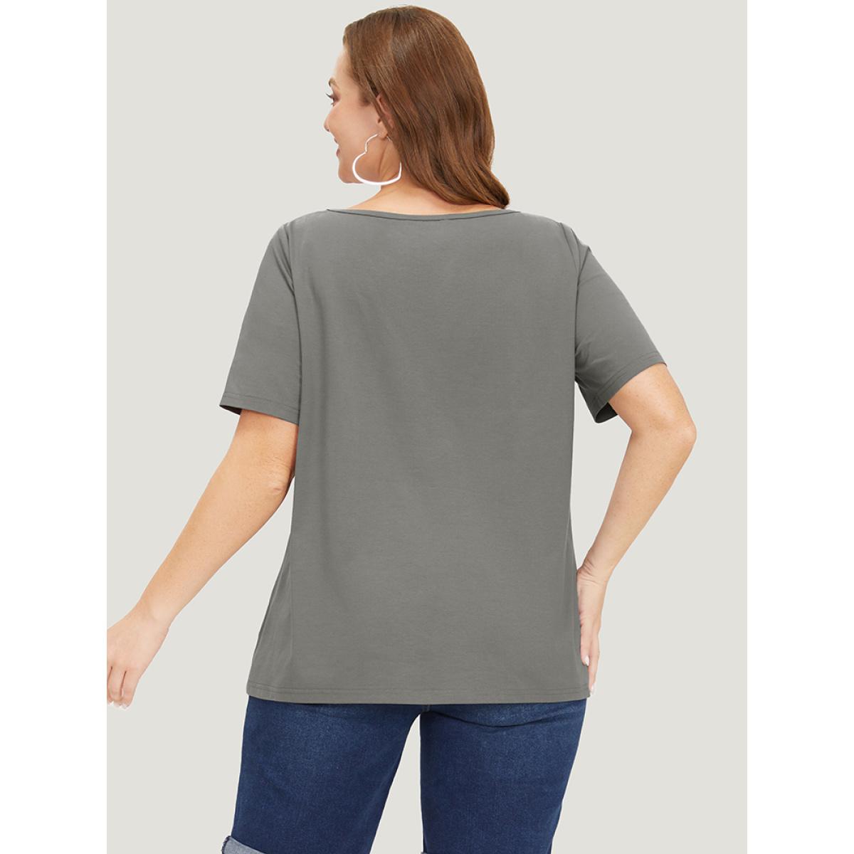 Plus Size UltraCool Plain Short Sleeve Scoop Neck T-shirt DimGray Women Basics Plain Scoop Neck Dailywear T-shirts BloomChic 10/M Product Image