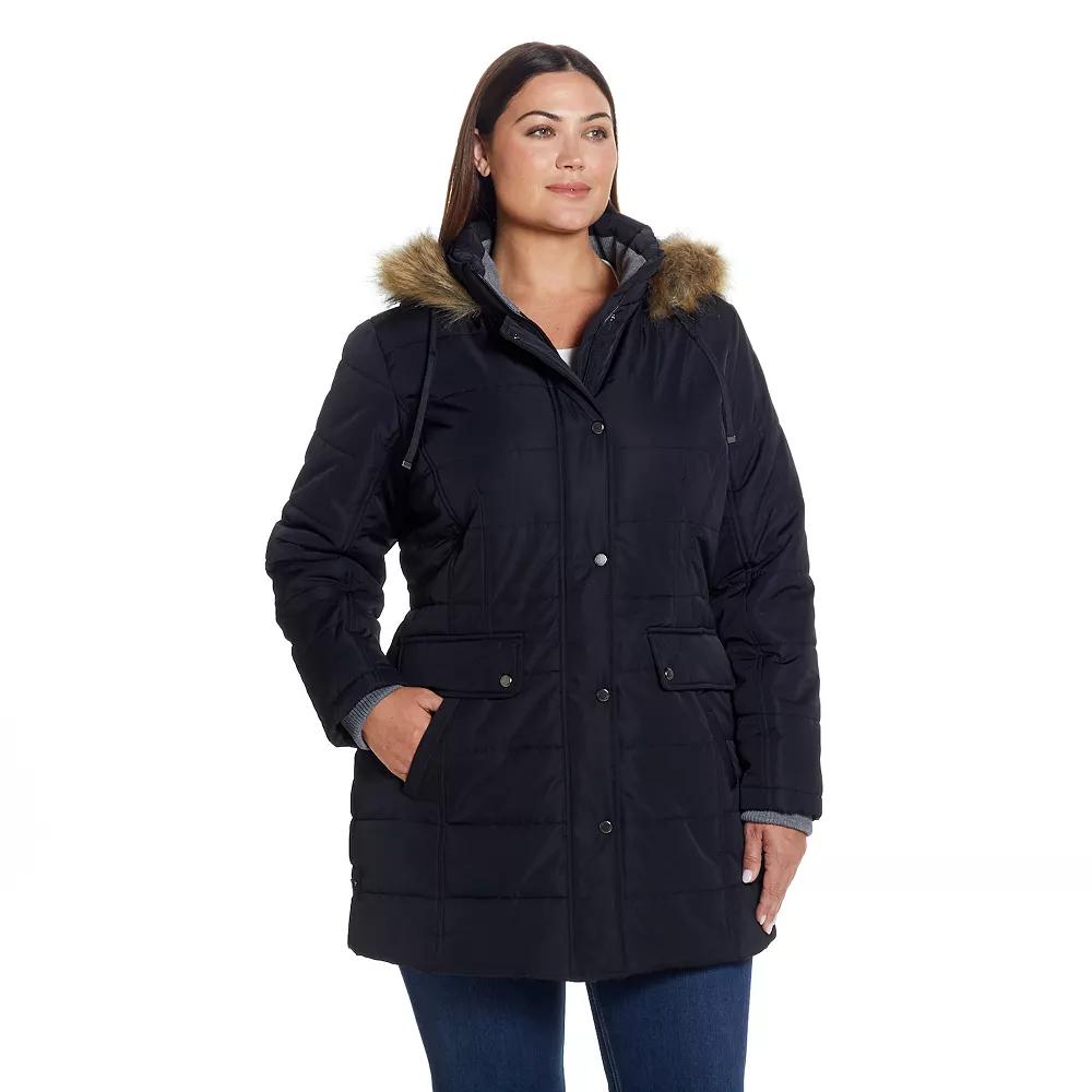 Plus Size Weathercast Faux-Fur Trim Hooded Parka Coat, Women's, Size: 1XL, Black Product Image