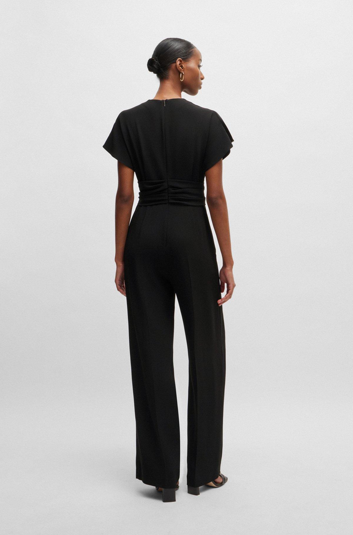 BOSS - Slim-fit jumpsuit with wrap front - Black Product Image