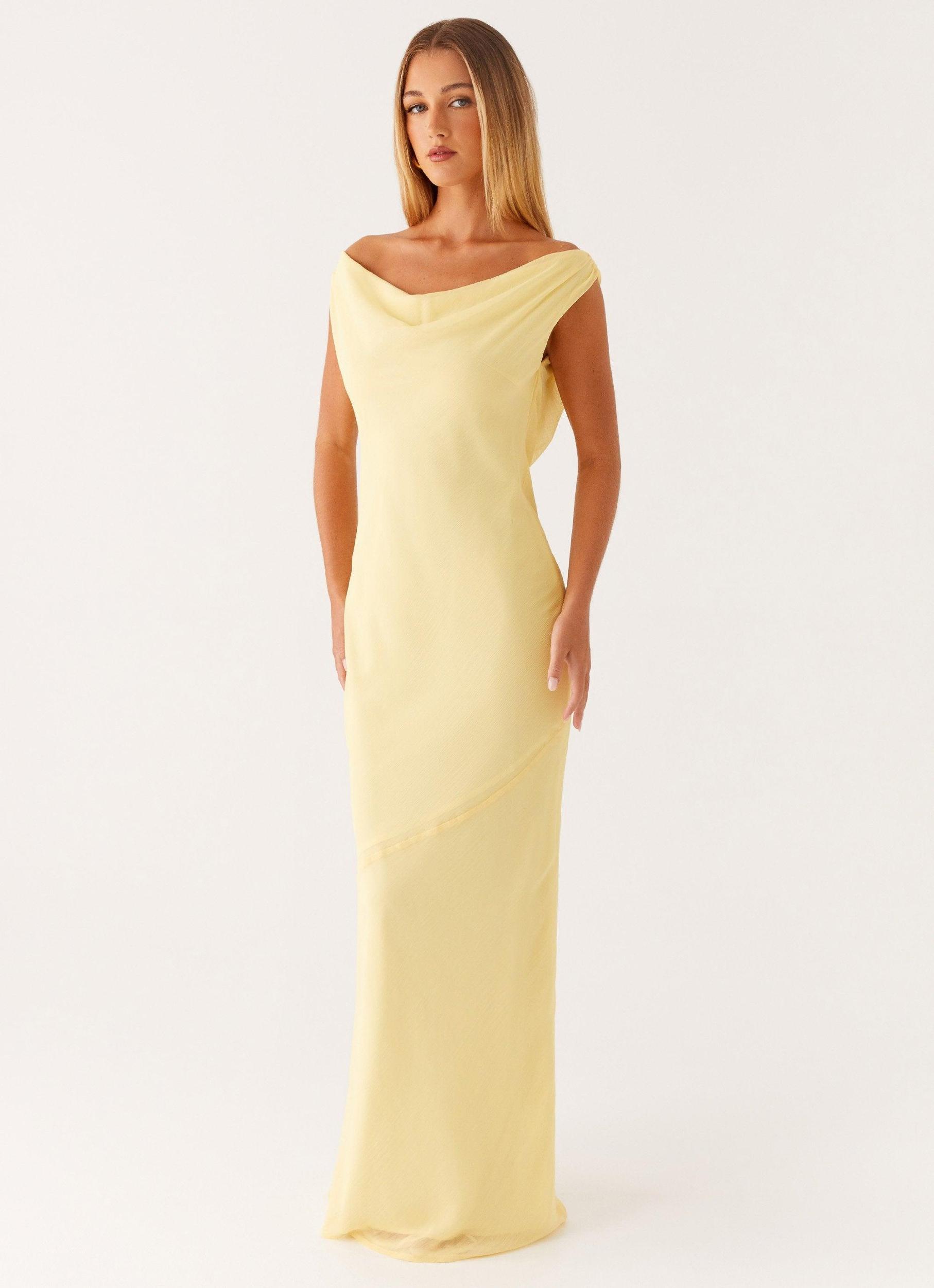 Brittany Chiffon Maxi Dress - Pastel Yellow Product Image