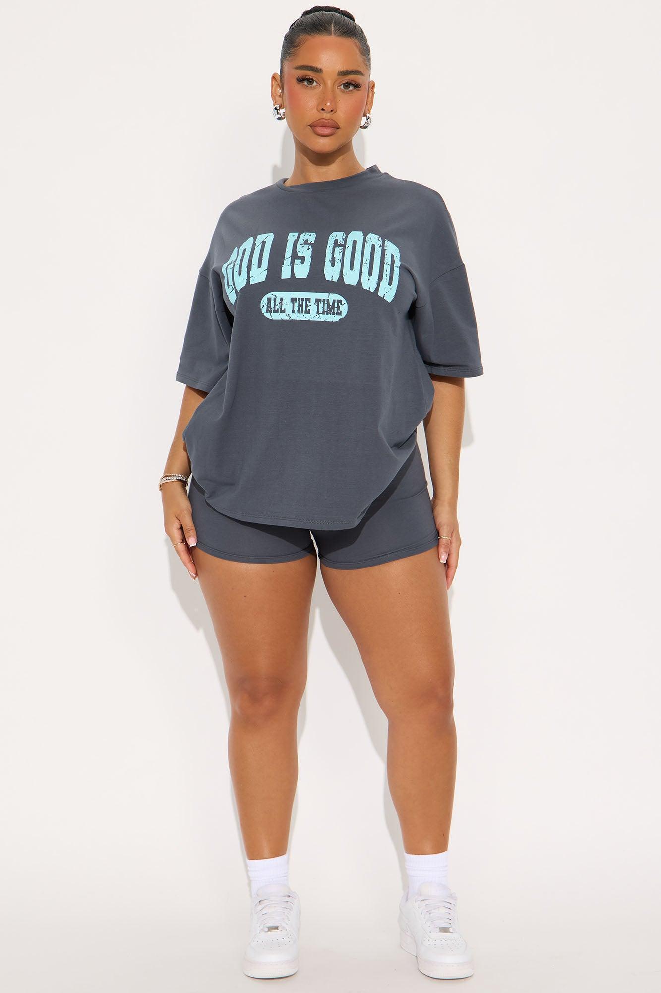 God Is Good Biker Short Set - Grey Female Product Image